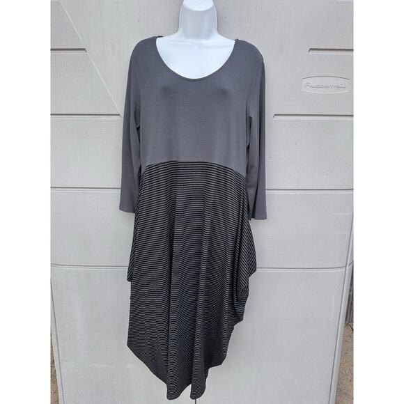 Chalet Lagenlook Artsy Stretch Bamboo Blend Oversized Midi Dress L Made in USA - Picture 2 of 12